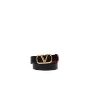 Italiaanse leren riem met Vlogo-gesp Valentino Garavani , Black , Dame...