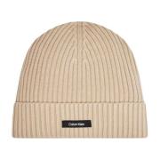 Klassieke Katoenen Rib Beanie Muts Calvin Klein , Beige , Heren