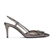 Metallic Grijze Slingback Hakken Valentino Garavani , Gray , Dames