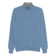 Luxe Cashmere Half-Zip Gebreide Kleding Fedeli , Blue , Heren