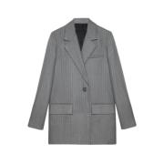 Groene Gestreepte Wol Lange Blazer Margaux Lonnberg , Gray , Dames