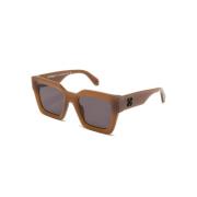 Bruin Vierkant Frame Zonnebril Grijze Lenzen Off White , Brown , Heren