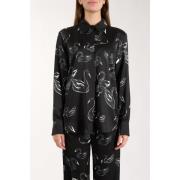 Gedrukte satijnen overhemd Msgm , Black , Dames