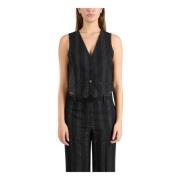 Slim Fit Wollen Blend Lurex Gilet Msgm , Black , Dames