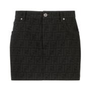 Zwarte Denim Mini Rok met FF Motief Fendi , Black , Dames