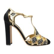 Zwarte Satijnen Kristal T-Strap Pumps Dolce & Gabbana , Multicolor , D...