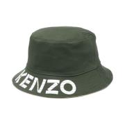 Omkeerbare Katoenen Keper Logo Hoed Kenzo , Green , Heren