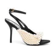 Zwarte Satijnen Stiletto Sandalen met Faux-Parel Versiering Moschino ,...