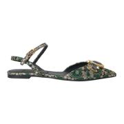 Versierde Jacquard Slingback Flats in Groen Dolce & Gabbana , Multicol...