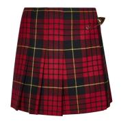 Rode Tartan Wol Geplooide Minirok Alexander McQueen , Red , Dames