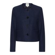 Navy Wollen Jas Soaked in Luxury , Blue , Dames