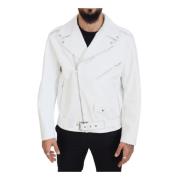 Witte leren bikerjack ritssluiting jas Dolce & Gabbana , White , Heren