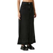 Zwarte Denim Maxi Rok met Hoge Taille Palm Angels , Black , Dames