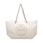 Gekreukelde Patent Ketting Tote Tas Tory Burch , Beige , Dames