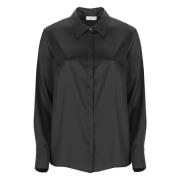 Zwarte Satijnen Shirt met Kraag Peserico , Black , Dames