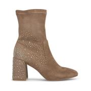 Blokhak enkellaarsje met strass Alma EN Pena , Beige , Dames