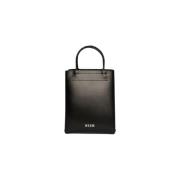 Kleine leren tote tas Msgm , Black , Dames