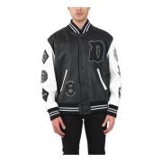 Leren College Jack met Patches Dondup , Black , Heren