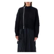 Zwarte Kabel Gebreide Ritsvest Aw24 Sacai , Black , Dames