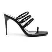 Zwarte Satijnen Instap Sandalen Saint Laurent , Black , Dames