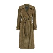 Groene Double-Breasted Trenchcoat Plain Units , Green , Dames