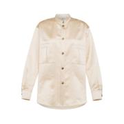 Satijnen Blouse Ivoor Lange Mouw Forte Forte , Beige , Dames