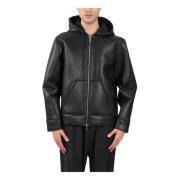 Hooded jack van imitatieleer Msgm , Black , Heren