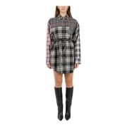 Tartan Wol Oversized Overhemdjurk Msgm , Multicolor , Dames