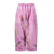 Bloemenkatoenen wijde pijpen broek Mes Demoiselles , Pink , Dames