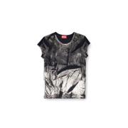 Metallic Effect Korte Mouw Logo T-Shirt Diesel , Black , Dames