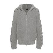 Wollen trui met capuchon en kabelbreisel Etro , Gray , Heren