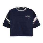 Blauwe College Stijl Crop T-shirt Tommy Hilfiger , Blue , Dames