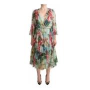 Bloemenprint zijden jurk - Blauw Dolce & Gabbana , Multicolor , Dames