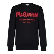 Zwarte Sweatshirt met Rood Logo Alexander McQueen , Black , Heren