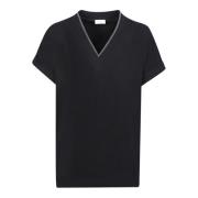 Zwart T-shirt met korte mouwen Brunello Cucinelli , Black , Dames