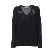 Geborduurde trui met kanten details Ermanno Scervino , Black , Dames