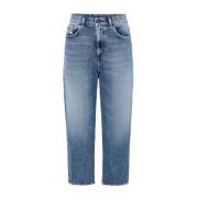 Blauwe Gewassen Denim Jeans Diesel , Blue , Dames