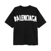 Logo-tape Crew Neck T-shirt Balenciaga , Black , Dames