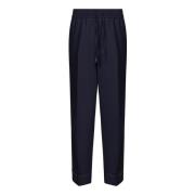 Blauwe Wollen Broek Elastische Koord Brioni , Blue , Heren