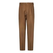 Kameelwollen Broek met Gestreken Plooi Doppiaa , Brown , Heren