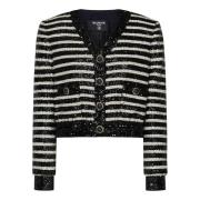 Gestreepte Korte Jas Zwart Pailletten Balmain , Black , Dames