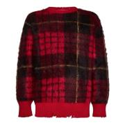 Rode Tartan Sweater Met Distressed Finish Alexander McQueen , Red , He...