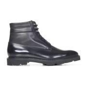 Zwarte leren laarzen met vetersluiting John Lobb , Black , Heren