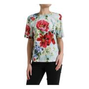 Blauw Bloemenprint T-Shirt Dolce & Gabbana , Multicolor , Dames