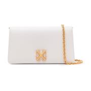 Witte leren crossbody tas met metalen logo Off White , White , Dames