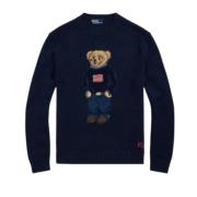 Polo Bear Geborduurde Pullover Sweater Ami Paris , Blue , Heren