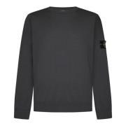 Grijze Geribbelde Crewneck Wollen Trui Stone Island , Gray , Heren