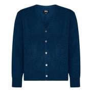 Blauwe V-hals trui met parelknopen Stüssy , Blue , Dames