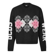 Argyle Sweater met Hello Kitty Design Gcds , Black , Heren