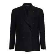 Zwarte Dubbel-Borst Wol Blazer Tagliatore , Black , Heren